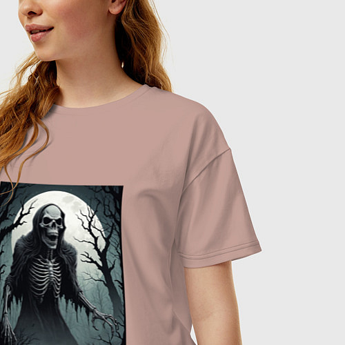 Женская футболка оверсайз Привидение-скелет в ночном лесу / Пыльно-розовый – фото 3