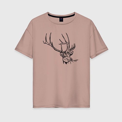 Женская футболка оверсайз Голова оленя краской / Пыльно-розовый – фото 1