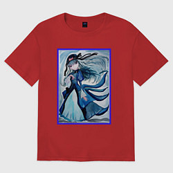 Футболка оверсайз женская Девушка ночь в стиле аниме, цвет: красный
