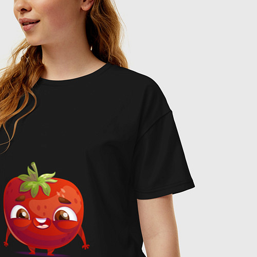 Женская футболка оверсайз Милая помидорка / Черный – фото 3