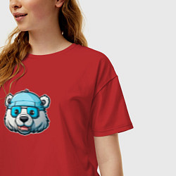 Футболка оверсайз женская Полярный медведь в очках, цвет: красный — фото 2