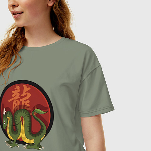 Женская футболка оверсайз Год дракона на китайском / Авокадо – фото 3