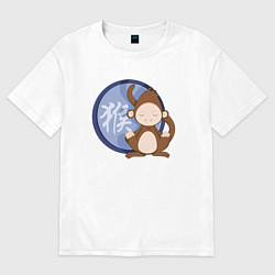 Футболка оверсайз женская Год обезьяны на китайском, цвет: белый