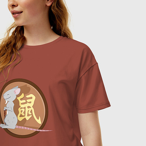 Женская футболка оверсайз Год крысы на китайском / Кирпичный – фото 3