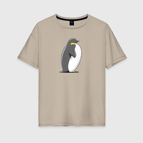 Женская футболка оверсайз Мультяшный пингвин сбоку / Миндальный – фото 1