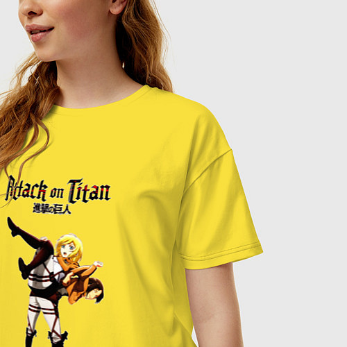 Женская футболка оверсайз Атака титанов имир и хистория / Желтый – фото 3