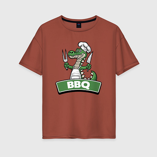Женская футболка оверсайз Барбекю от крокодила / Кирпичный – фото 1