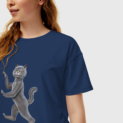 Женская футболка оверсайз Геральдический кот / Тёмно-синий – фото 3