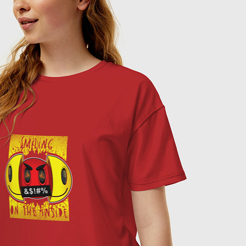 Женская футболка оверсайз Смайлик улыбайся / Красный – фото 3