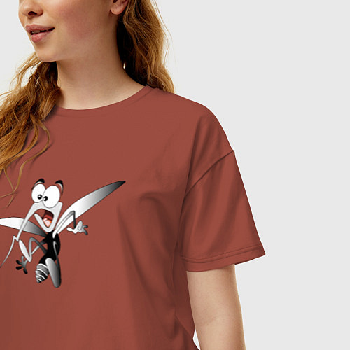Женская футболка оверсайз Напуганный-комар / Кирпичный – фото 3