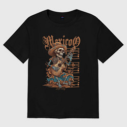 Футболка оверсайз женская Мексика фиеста и скелет с гитарой, цвет: черный