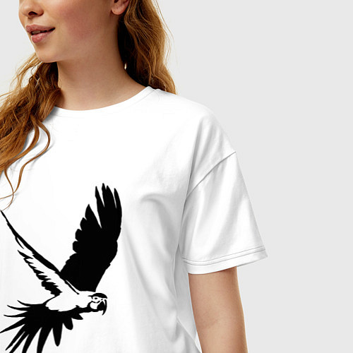 Женская футболка оверсайз Попугай летит трафарет / Белый – фото 3