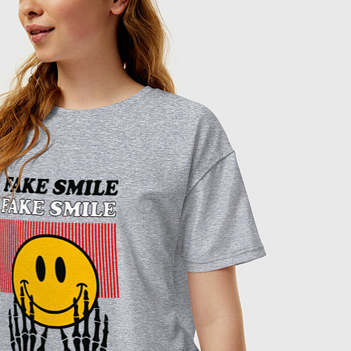 Женская футболка оверсайз Fake smile quote / Меланж – фото 3