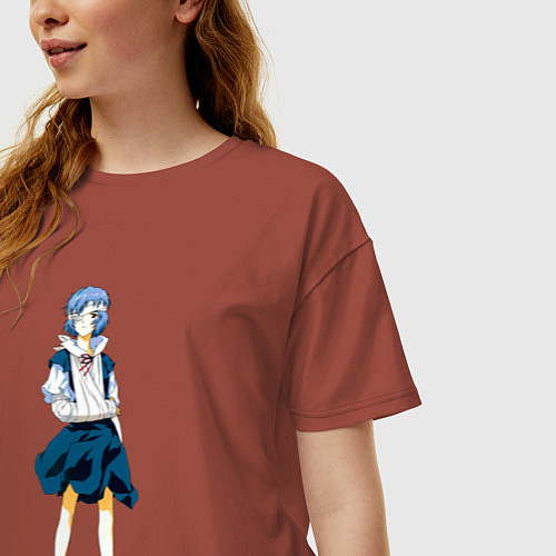 Женская футболка оверсайз Аянами в школьной форме с травмой / Кирпичный – фото 3