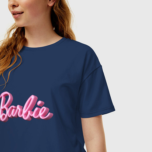 Женская футболка оверсайз Барби - объемными рукописными буквами / Тёмно-синий – фото 3