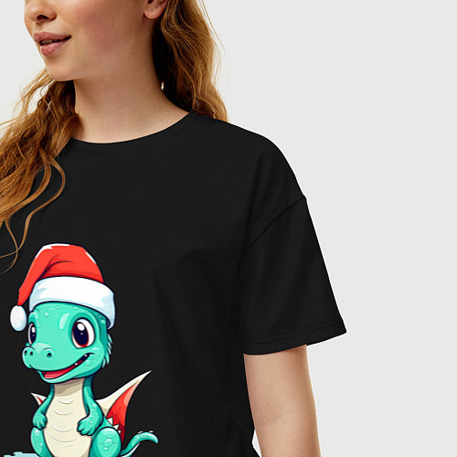 Женская футболка оверсайз Милый дракончик 2024 / Черный – фото 3