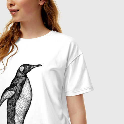 Женская футболка оверсайз Пингвин сбоку / Белый – фото 3