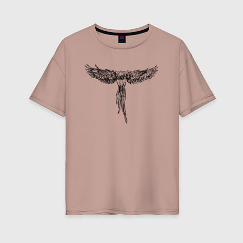 Женская футболка оверсайз Попугай в полёте / Пыльно-розовый – фото 1