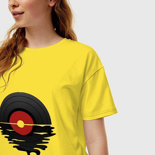 Женская футболка оверсайз Виниловая пластинка закат / Желтый – фото 3