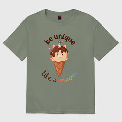 Футболка оверсайз женская Be unique like a unicorn, цвет: авокадо