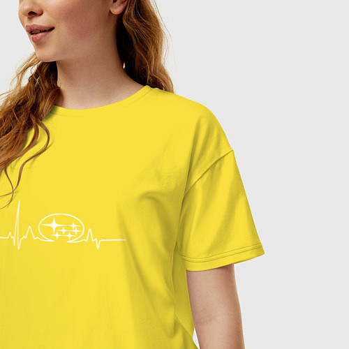 Женская футболка оверсайз Кардиограмма subaru белая / Желтый – фото 3