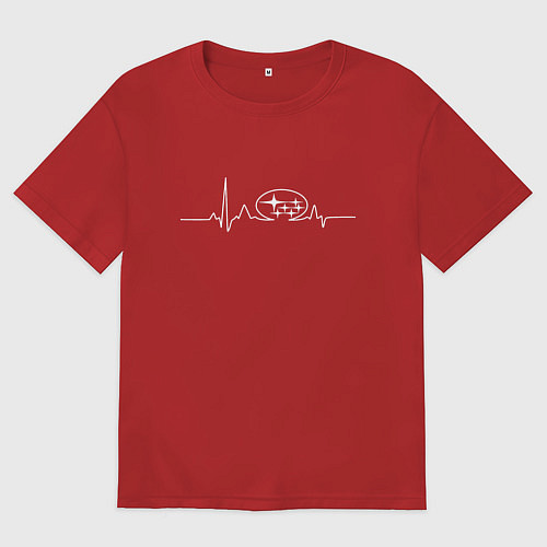 Женская футболка оверсайз Кардиограмма subaru белая / Красный – фото 1