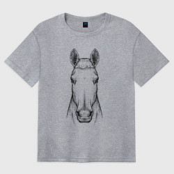 Футболка оверсайз женская Голова лошади анфас, цвет: меланж