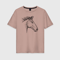 Футболка оверсайз женская Голова лошади в профиль, цвет: пыльно-розовый