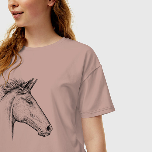 Женская футболка оверсайз Голова лошади в профиль / Пыльно-розовый – фото 3
