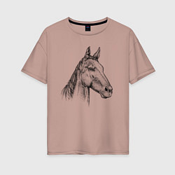 Футболка оверсайз женская Голова коня, цвет: пыльно-розовый
