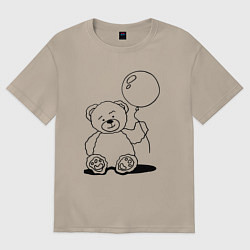 Футболка оверсайз женская Мишка с воздушным шариком - раскраска, цвет: миндальный