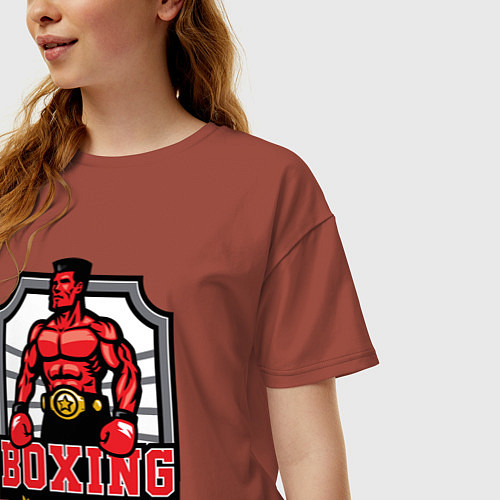 Женская футболка оверсайз Fignt club boxing / Кирпичный – фото 3