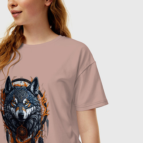 Женская футболка оверсайз Волк и ловец снов / Пыльно-розовый – фото 3