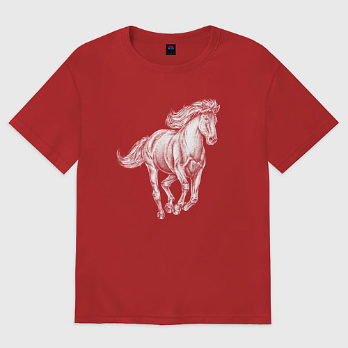 Женская футболка оверсайз Белая лошадь скачет / Красный – фото 1