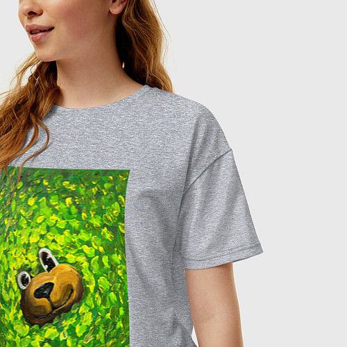 Женская футболка оверсайз Мишка в яркой зелени / Меланж – фото 3