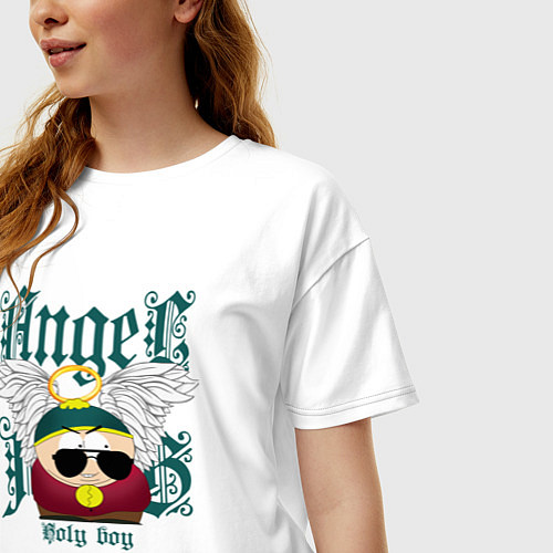 Женская футболка оверсайз Эрик Картман ангел / Белый – фото 3