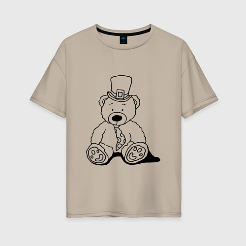 Женская футболка оверсайз Плюшевый мишка лепрекон - раскраска / Миндальный – фото 1