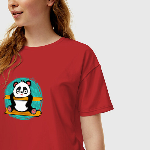 Женская футболка оверсайз Панда гимнаст / Красный – фото 3