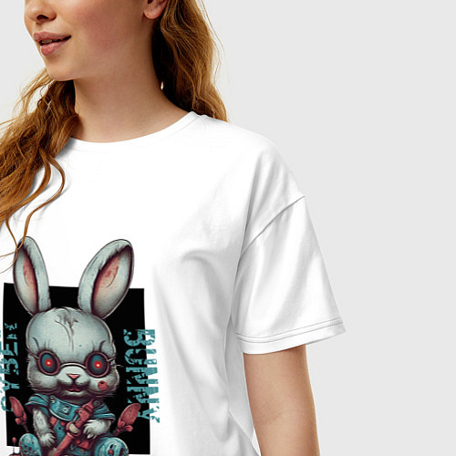 Женская футболка оверсайз Киберпанк зайчик / Белый – фото 3