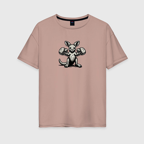Женская футболка оверсайз Кенгуренок боксер / Пыльно-розовый – фото 1