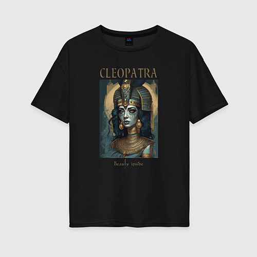 Женская футболка оверсайз Клеопатра царица Египта / Черный – фото 1