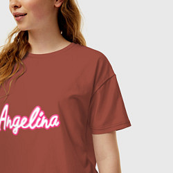 Футболка оверсайз женская Ангелина в стиле Барби - объемный шрифт, цвет: кирпичный — фото 2