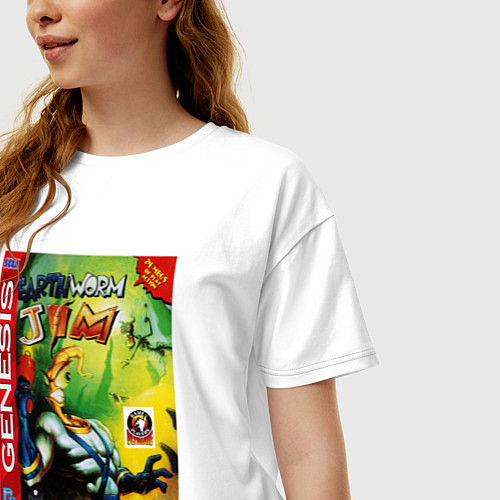 Женская футболка оверсайз Earth worm jim cover / Белый – фото 3