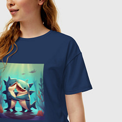 Футболка оверсайз женская Акулы обнимаются, цвет: тёмно-синий — фото 2