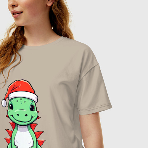Женская футболка оверсайз Маленький дракон-хранитель зимы / Миндальный – фото 3