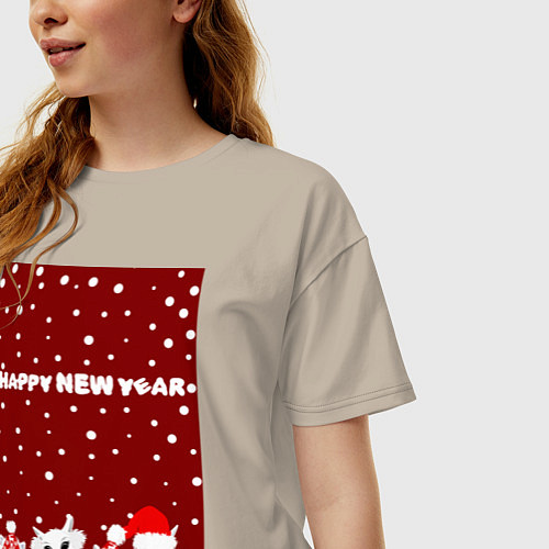 Женская футболка оверсайз Семья лам на новогодних каникулах / Миндальный – фото 3