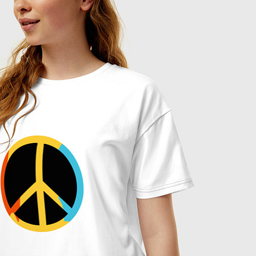 Женская футболка оверсайз Хиппи знак разноцветный пацифик / Белый – фото 3