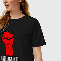 Футболка оверсайз женская Rage against the machine - fist, цвет: черный — фото 2