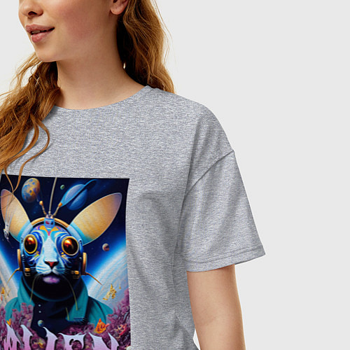 Женская футболка оверсайз Галактический кот - нейросеть / Меланж – фото 3