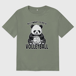 Женская футболка оверсайз Panda volleyball